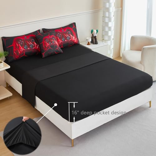Image of ZRNBAST Queen Comforter Set, 6 Pieces Red Gaming Bedding Sets for Boys