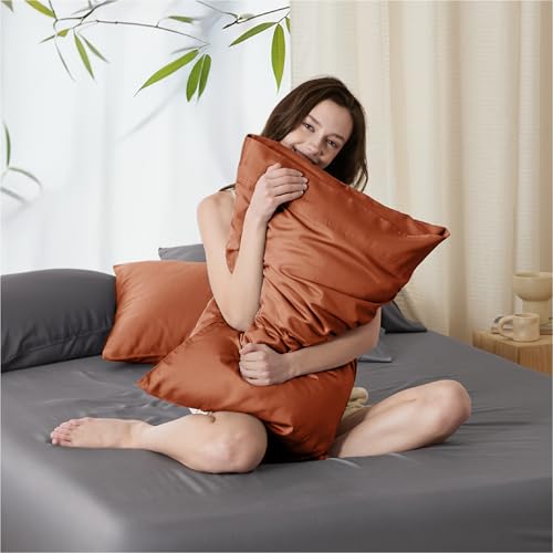 Bedsure Cooling Pillow Cases Standard Size, Rayon Derived from Bamboo Standard Pillowcases Set of 2, Breathable & Silky Soft Bedding Pillow Covers with Envelope Closure, Burnt Orange, 20x26 Inches