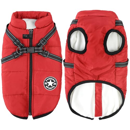 Aiboria Manteau d'hiver pour Chien Coupe-Vent Imperméable 2 en 1 Chiot Petit Gilet avec Harnais Veste Chaud Rembourré pour Chien Manteaux Imperméables pour...