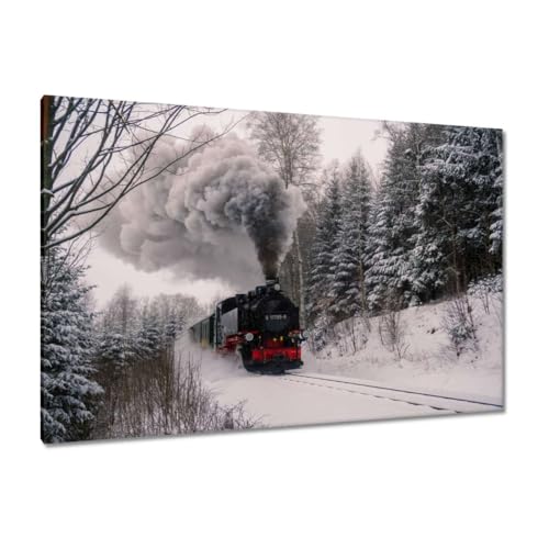 Toile imprimée locomotive paysage d'hiver pour une ambiance chaleureuse