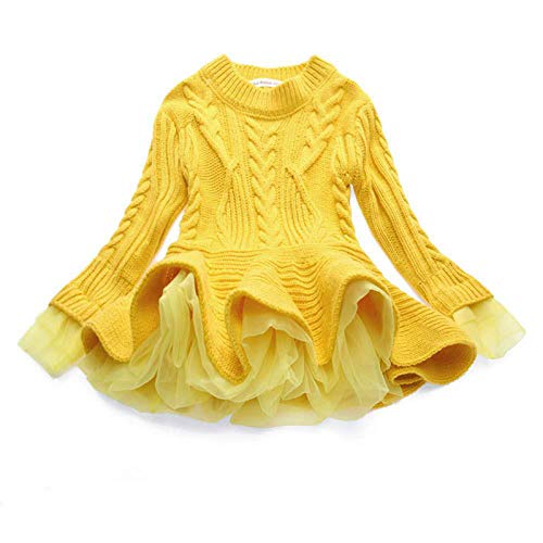 2-7T Girls Winter Dress Knitted Pouffe Crochet Warm Fashion Sweater Dress - 8 Colors
