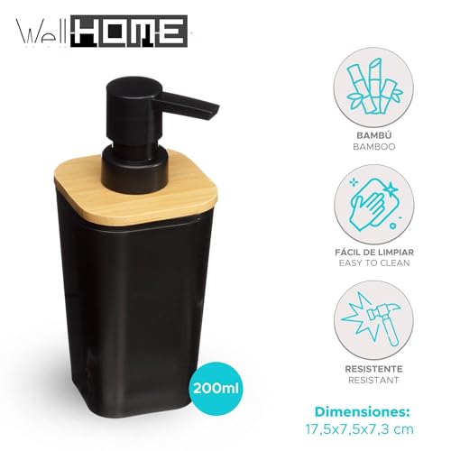 Well Home - Dispensador de jabón Negro 'Natureo' 200ml Diseño Moderno - imagen 2