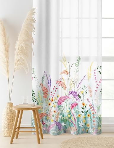Image of Casableu Belek Sheer Curtains 7 Feet Long Set of 2 for Door, Digital Printed Curtains with Eyelets, Semi Sheer Curtains for Living Room, Tieback Included (Pink 7 feet)