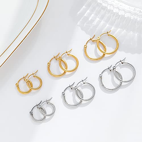 6 Pairs Gold Silver Hoop Earrings For Women Men, Small Endless Stainless Steel Hypoallergenic Earrings Set Girls Lightweight Nickel Free Cartilage Earingings #TOP3