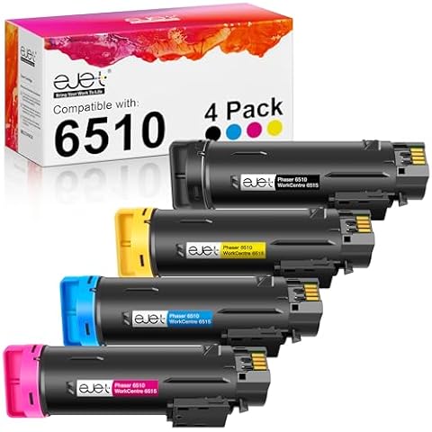 ejet Compatible Toner Cartridge Replacement for Xerox WorkCentre 6515 Toner, Phaser 6510 Toner Work with Xerox Phaser 6510, WorkCentre 6515 Printers - 106R03477 106R03478 106R03479 106R03480 (4-Pack) Cover