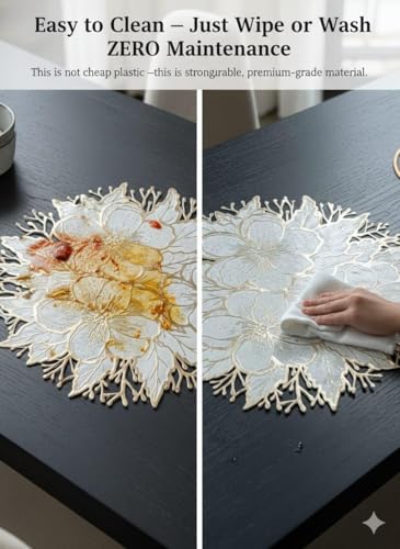 Image of Dakshya Industries PVC Waterproof Leaf Design Table Mats Set of 7 | 6 Placemats with 1 Decorative Runner for Dining Table