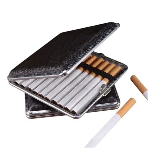 Cigarreira de Metal com Superfície em Couro, Capacidade 20 Cigarros, Preta, Design Unissex