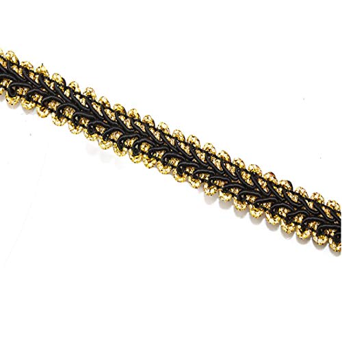 Yalulu 18 Yards Classic Woven Braid Trim Embroidery Braid Twist Fabric Cord Lace Trim Sewing Trimming Edge Craft Decorative Ribbon (Black-Gold)