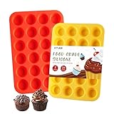 VITUER 2PCS Silicone Mini Muffin Cupcake Pan, Non-Stick 24-Cavity Silicone Muffin Pans for Baking, Great for Making Muffin, Cakes, Tart, Bread, BPA Free, Dishwasher Safe (Red+Yellow)