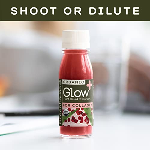 Greenhouse Juice Organic Glow Booster Shots (12) Count 60Ml Glass Bottles | Collagen Booster With Proline + Polyphenols, Sweet + Tart Pomegranate + Apple Flavor | Vegan & Gluten-Free #TOP4