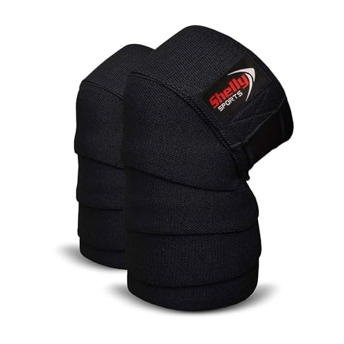 Shelly - Rodilleras para levantamiento de pesas, levantamiento de potencia, sentadillas, soporte de rodilla CrossFit y levantamiento olímpico, cuatro bandas elásticas de goma