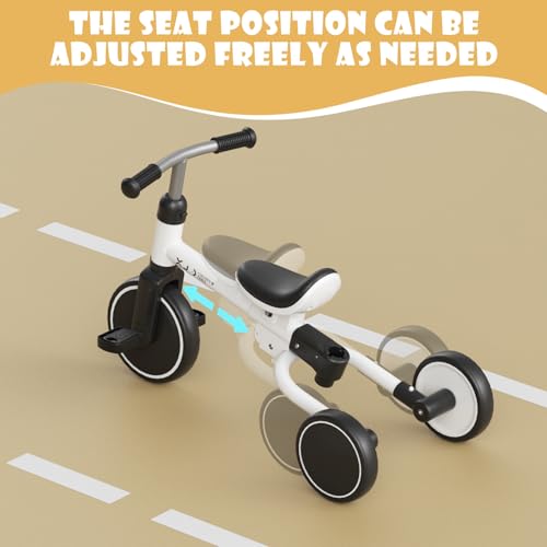 XJD Toddler Tricycle for 1-3 Year Olds, 5-in-1 Toddler Balance Bike, Adjustable Push Handle, Adjustable Seat & Removable Pedal, Birthday Gift Toy for Boys and Girls(White)