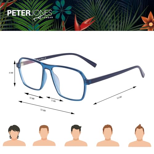 Image of Peter Jones Blue Square Unisex Medium Sleek Optical Frame with Anti Glare Lenses (AG216BL)
