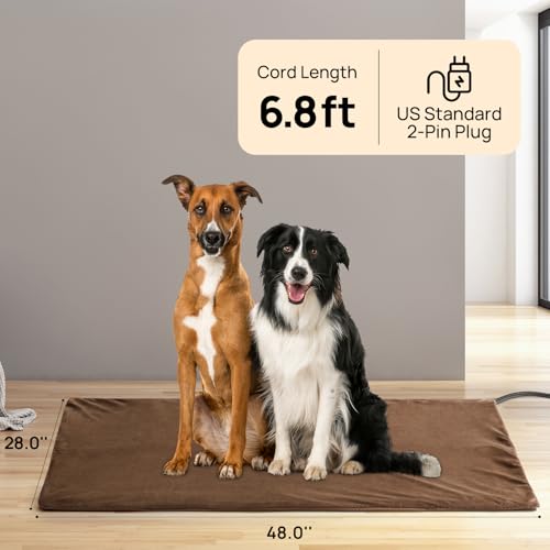 TURBRO 48x28” XX-Large Pet Heating Pad, Electric Heated Dog Bed for Large Breeds, Temperature and Timer Control, Anti-Bite Cord, Ultra-Soft and Anti-Slip Cover, Indoor Use, MET Certified, Brown - Thumbnail 7