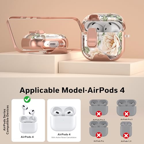 Image of for AirPods 4 Case 2025 with Safety Lock & Foldable Phone Stand,Golden Rose | Double Drop Protection,Two-Piece Design, Airpod 4 Case with Keychain & Cleaner Kit, Support Wireless Charging, Shockproof