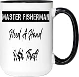 Humorous Gift Idea Humorous Fishing Gift for Master Baiters Everywhere - Graphic Design - with Funny Quote 15 Oz White Ceramic Black Inner Mug