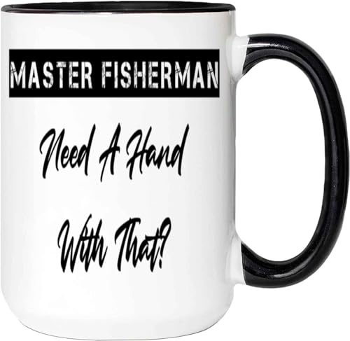 Humorous Gift Idea Humorous Fishing Gift for Master Baiters Everywhere - Graphic Design - with Funny Quote 15 Oz White Ceramic Black Inner Mug