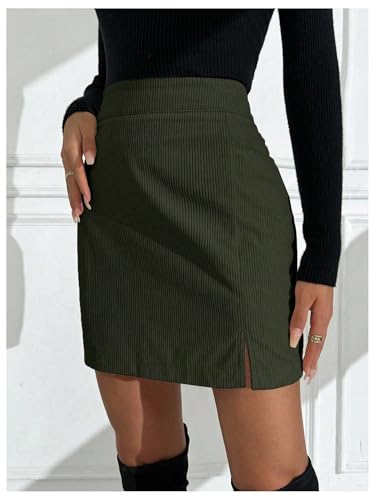 SOLY HUX Women's High Waisted Mini Corduroy Skirt Split Hem Business Casual Ribbed Knit Skirts3