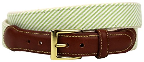 COUNTRY CLUB PREP Seersucker Leather Tab Belt in Green2