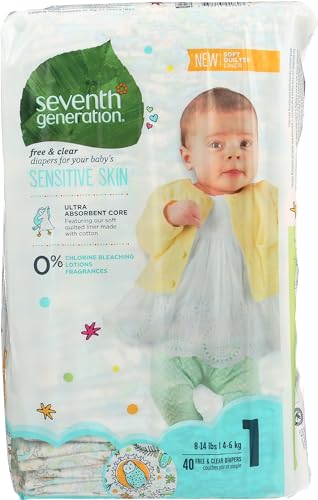 Seventh Generation Baby Diapers for Sensitive Skin, Animal Prints, Size 1, 40 count