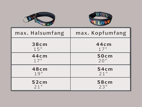 Bequemes Hundehalsband, weiche Polsterung breit 5cm, Zugstopp verstellbar, sicheres Martingale, Stoffhalsband sanft & leicht, braun (messing, bis 52cm Hals- 58cm Kopfumfang)