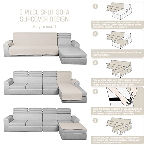 Image of TAOCOCO Waterproof Sectional Couch Covers L Shaped Sofa Covers Chaise Lounge Cover 3pcs Reversible Sofa Covers for Sectional Sofa Pet Kids Furniture Protector with Elastic Straps(X-Large, Cream)