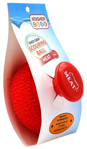 Image of The Kosher Cook Meat Red Scouring Pad with Comfortable Handle Ergonomic Easy Grip Dishwashing Cleaning Sponge Brush Color Coded Home and Kitchen Accessories