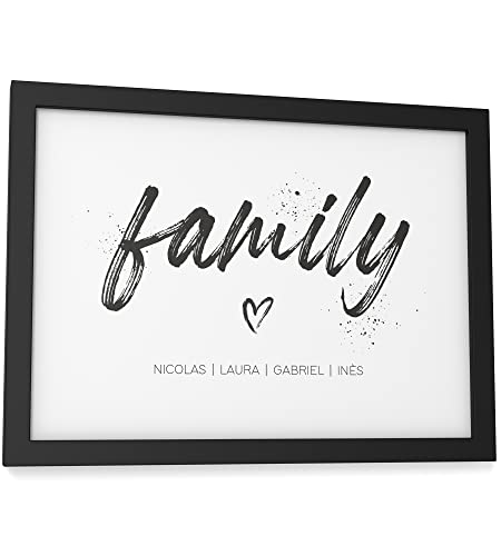 Papierschmiede® Family, personnalisée dans un cadre, A5 encadré en bois (noir), affiche avec des noms, décoration murale, cadeau individuel, pour la maison dans salon ou cuisine pinceau Cover