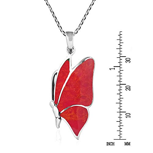 AeraVida Flying Monarch Butterfly Reconstructed Red Coral .925 Sterling Silver Pendant Necklace - Image 6