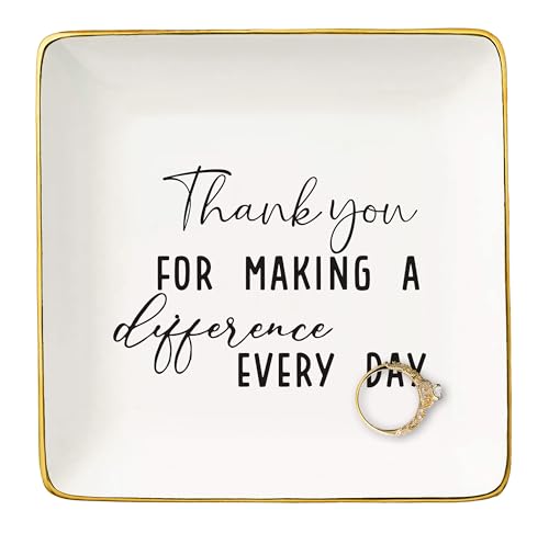 Teacher Appreciation Week Gifts,Teacher Gratitude Recognition Affirmation Thank You Present,Christmas Gift-Ceramic Jewelry Tray Trinket Holder Ring Dish,Thank You for Making A Difference Every Day