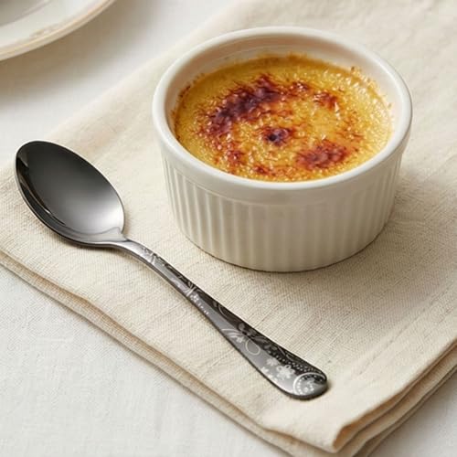 Image of 6.7 inch Sterling Silver Dessert Spoons with Floral Printed Handle | Set of 5 Durable Stainless Steel Teaspoons | Mirror Polished Silverware for Home, Restaurants, and Gift Giving