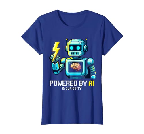 Powered By AI & Curiosity Pixel Art Design T-Shirt, Women, Royal Blue, Small