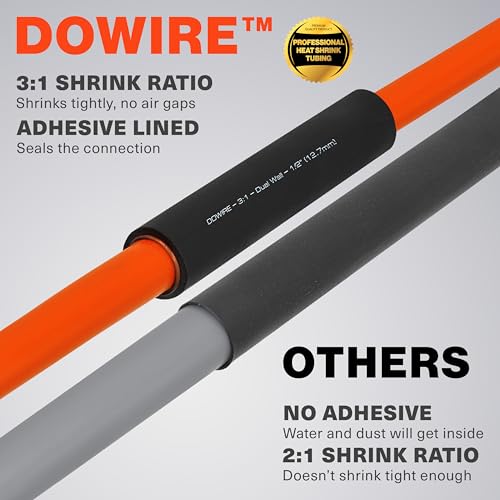 Tubo retráctil de alambre Dowire 3:1 marino negro y rojo para aislamiento impermeable, 200 u 8