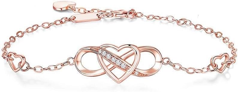 Infinity Heart Ankle Bracelet for Women-Cubic Zirconia Rose Gold，Silver，Gold Summer Beach Stylish Foot Chain Summer Vacation Jewelry Gift for Mom Women