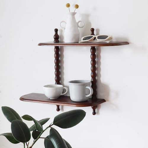 FRIADE 2-Tier Wall Mounted Floating Shelf with Two Roman Columns, Decorative Display Shelf for Entrance, Bathroom, Bedroom, Living Room, Kitchen, Office (Dark Brown) by FRIADE - Used condition - US$23.75