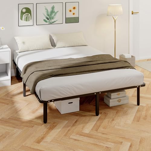 HOMCOM Cadre de lit 160 x 200 cm, lit 2 Personnes avec sommier à Lattes en Bois Massif et Pied, 26 cm de Hauteur avec Rangement au-Dessous, Pas Besoin de sommier à Ressorts, Assemblage Facile, Noir