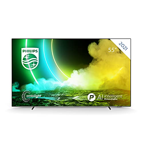 Philips Ambilight TV 55OLED705/12 55-Zoll OLED TV (4K UHD, P5 Perfect Picture Engine, Dolby Vision∙Atmos, HDR 10+, Sprachassistent, Android TV) Chrom (2020/2021 Modell)