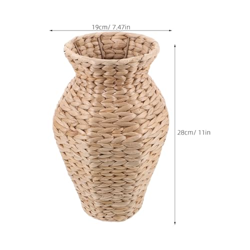 Jarrón de paja beige vintage resistente para decoración de mesa boho 3