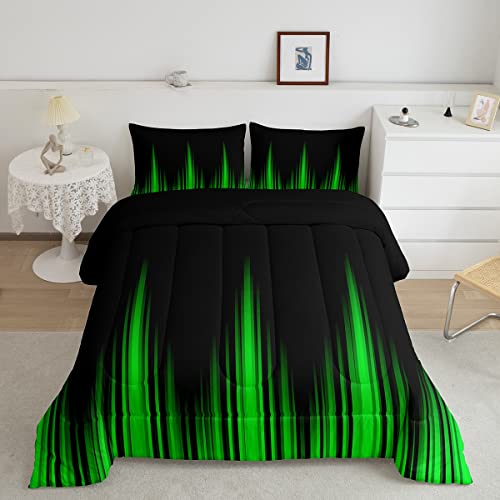 Image of Feelyou Geometric Abstract Ombre Comforter Set Green and Black Comforter Gradient Dark Simple Style Bedding Set Modern Abstract Art Duvet Set Room Decor Quilt Set King Size