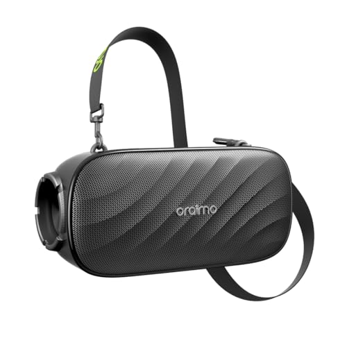 Oraimo Bluetooth Speaker Loud, 80W Heavy Bass, Subwoofer, Wireless Portable Outdoor Speaker, 28H Playtime, RGB Lights, TWS, Bluetooth 5.4, TF Card, AUX, Custom EQ for Beach Party Camping, Black