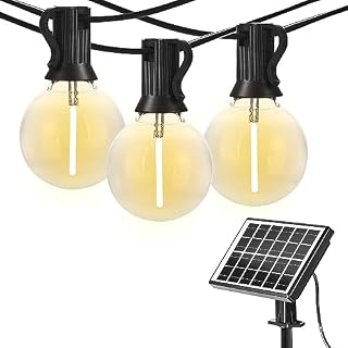 SUNTHIN 50FT(15M) Solar Festoon Lights Outdoor, Solar Garden Lights with 4 Modes and 25(1 Spare) 1W G40 Shatterproof Plastic Bulbs, IP45 Waterproof for Backyard,Wedding,Party