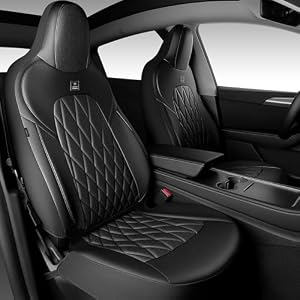 CAR PASS Nappa Leather High Back Front Seat Covers, Tesla Model 3 Model Y Breathable Faux Leather Front Bucket Seat Covers, Anti-Slip Airbag Compatible Universal Fit for Sedan SUV Van Truck, Black