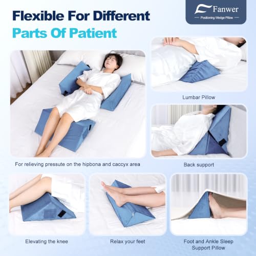 Image of Fanwer Positioning Wedge Pillow for Side Sleeping (3 in 1),19.69 inch,LightBlue | 40 Degree Triangle Bed Wedges & Body Positioners for Back Pain,Preventing Bedsores,After Surgery,Knees Elevated,Pregnancy