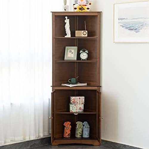 Maydear Bamboo Corner Cabinet with Doors, Free Standing Corner Storage Cabinet Bathroom Tall Corner Hutch Cabinet, Storage Organizer for Living Room, Bathroom, Bedroom, Home Office, Kitchen