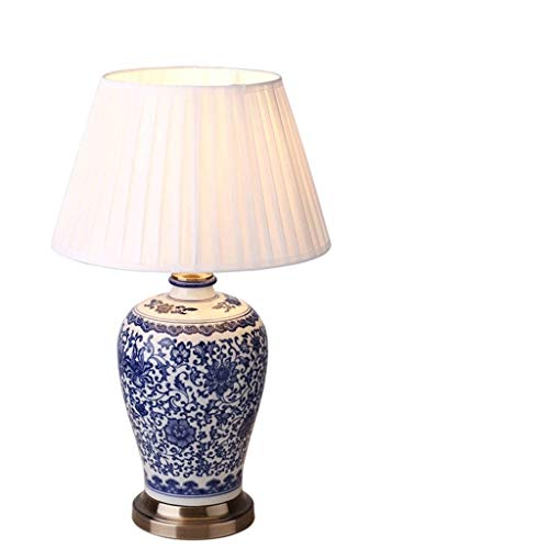 Preisvergleich Produktbild DIAOD Keramik Tischlampe, Wohnzimmer Tischlampe Schlafzimmer Nachttischlampe Studie Villa Lampe Hochzeit Blaue Und Weiße Tischlampe