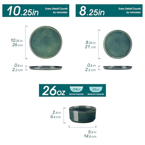 Image of vancasso Starry Plates and Bowls Sets,12 Pieces Green Dinnerware Sets for Kitchen,Modern Stoneware Dishes Set for 4,Dishwasher and Microwave Safe