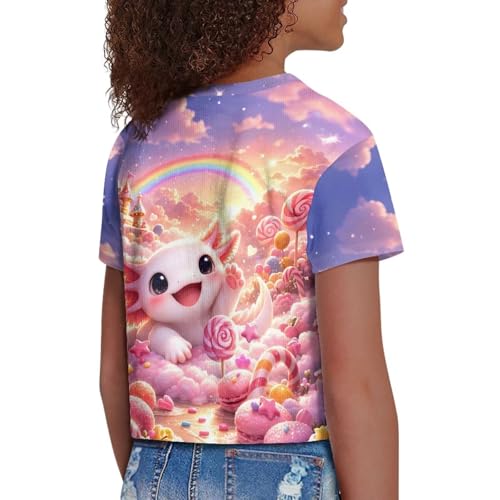 Image of Girls Fashion Crewneck Tee Shirts Casual Short Sleeve Crop Top Summer Outfits 5-14 Years Old