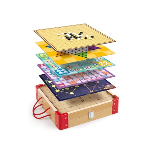 Hape Colección 22 Juegos Clásicos de Mesa para Familia y Viaje, Ajedrez, Ludo, Tres en Raya, Caja Portátil