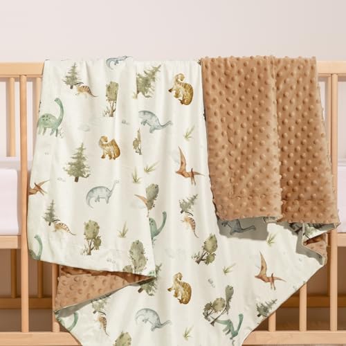 Image of PHF Minky Baby Blanket for Boys Girls, 40x50 Inches Soft Double Layer Baby Blankets with Cute Dinosaurs, Receiving Blanket Bed Throws for Newborn, Infant, Babies, Dinosaur
