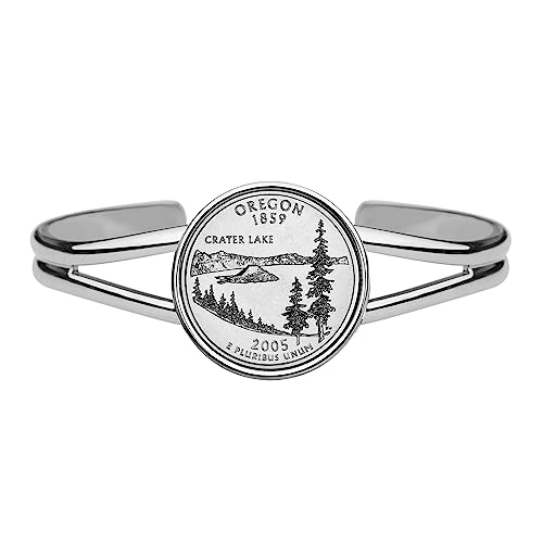 US 2005 Oregon State Quarter BU Unc Silver Gold Plated Cuff Bracelet - Beautiful